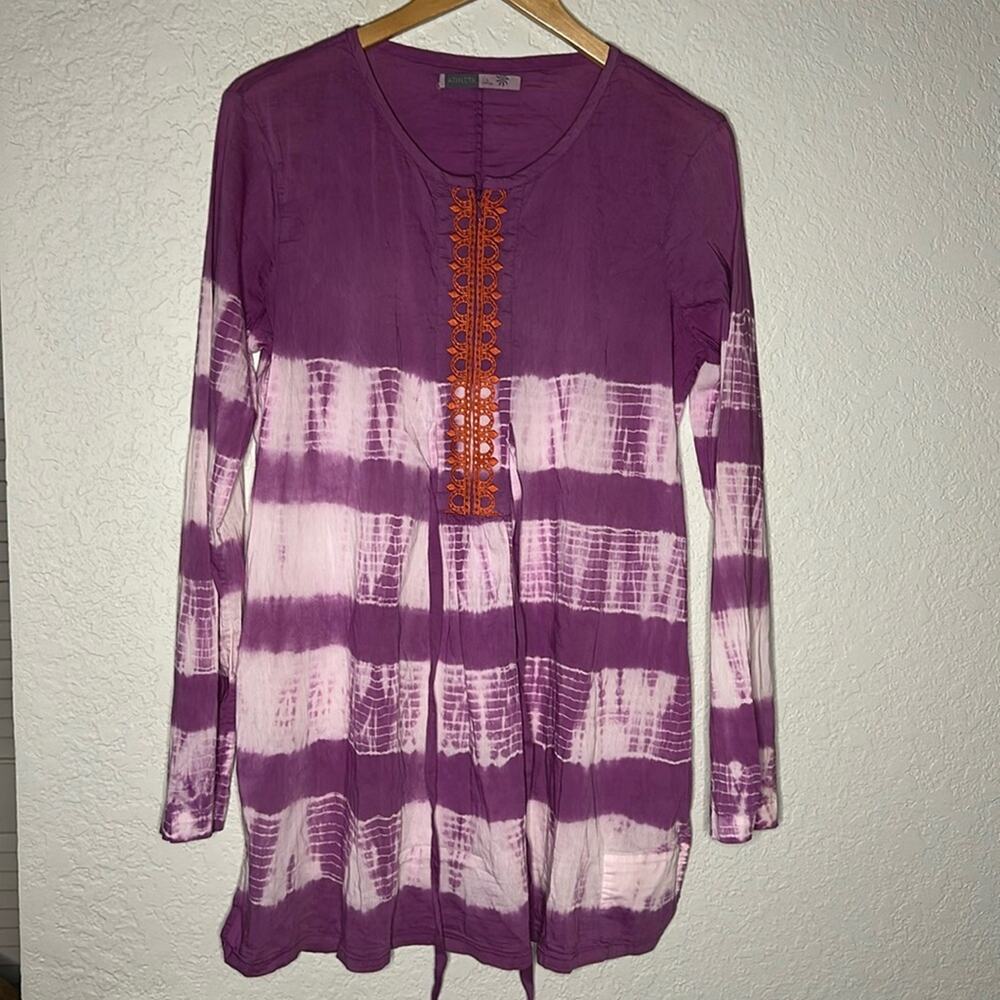 Athleta Swim Coverup Dress Embroidered Boho Half Zip Waist Tie Large Vacation